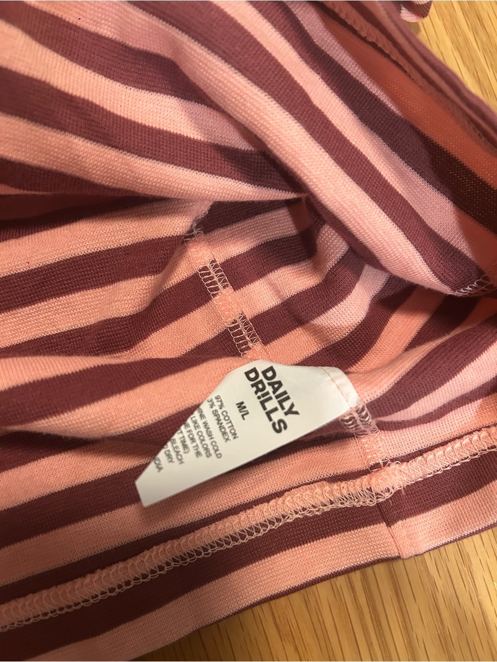 Daily Drills Striped Cotton Long Sleeve - Wine + Dusty Rose Stripe Size M/L - Picture 7 of 9